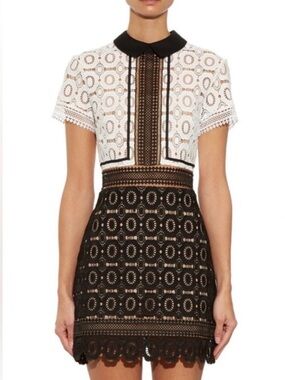 SELF PORTRAIT LACE PATTERN MINI DRESS